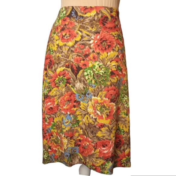 Talbots Floral Midi Skirt - Red, Green, Yellow - Picture 1 of 4